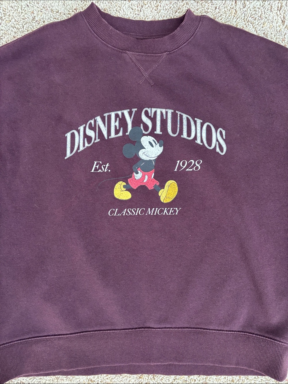 Disney Deep Burgundy Crop Mickey Graphic Sweatshirt - Picture 2 of 5